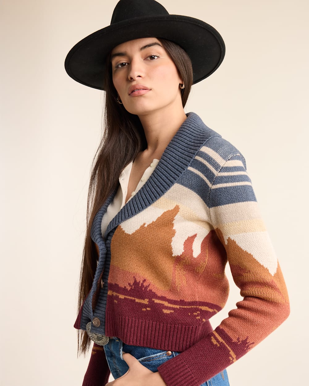 WOMEN'S WESTERN SCENIC COTTON CARDIGAN