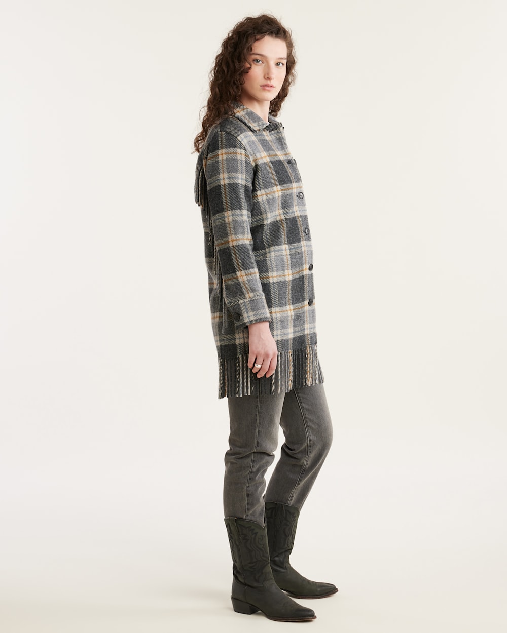 WOMEN'S PLAID JOLENE WOOL FRINGED JACKET