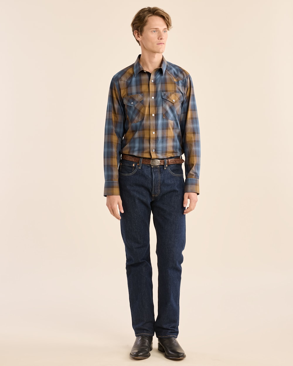 MEN'S PLAID LONG-SLEEVE BISHOP COTTON SHIRT