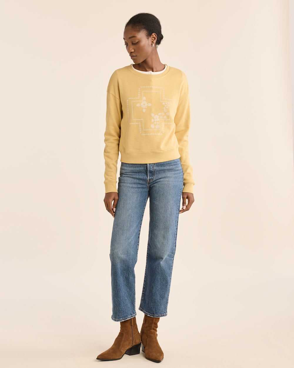 WOMEN'S CROSS GRAPHIC FRENCH TERRY CREWNECK