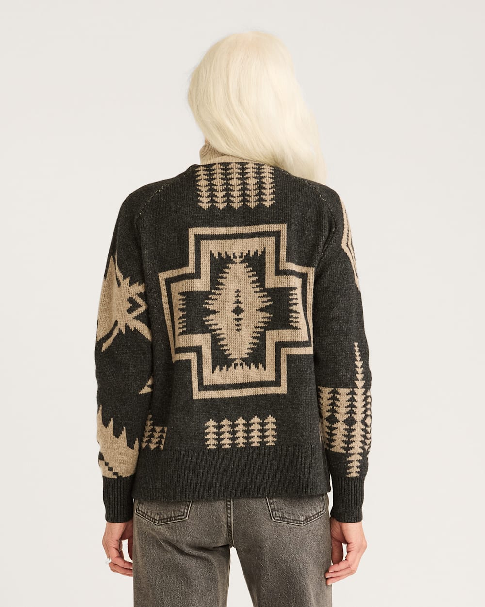WOMEN'S LAMBSWOOL MIXED GRAPHIC CARDIGAN