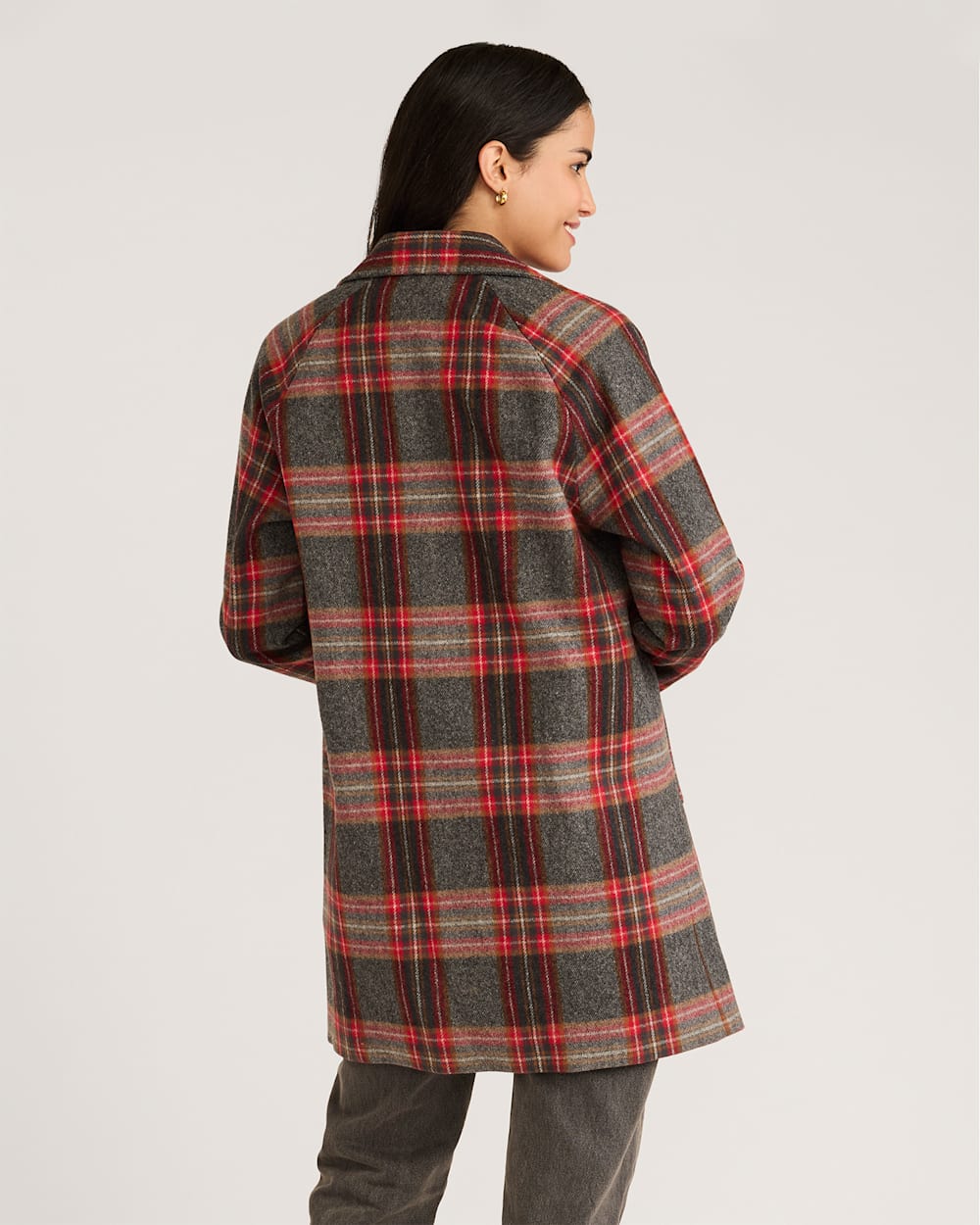 WOMEN'S PLAID WOOL MAC COAT