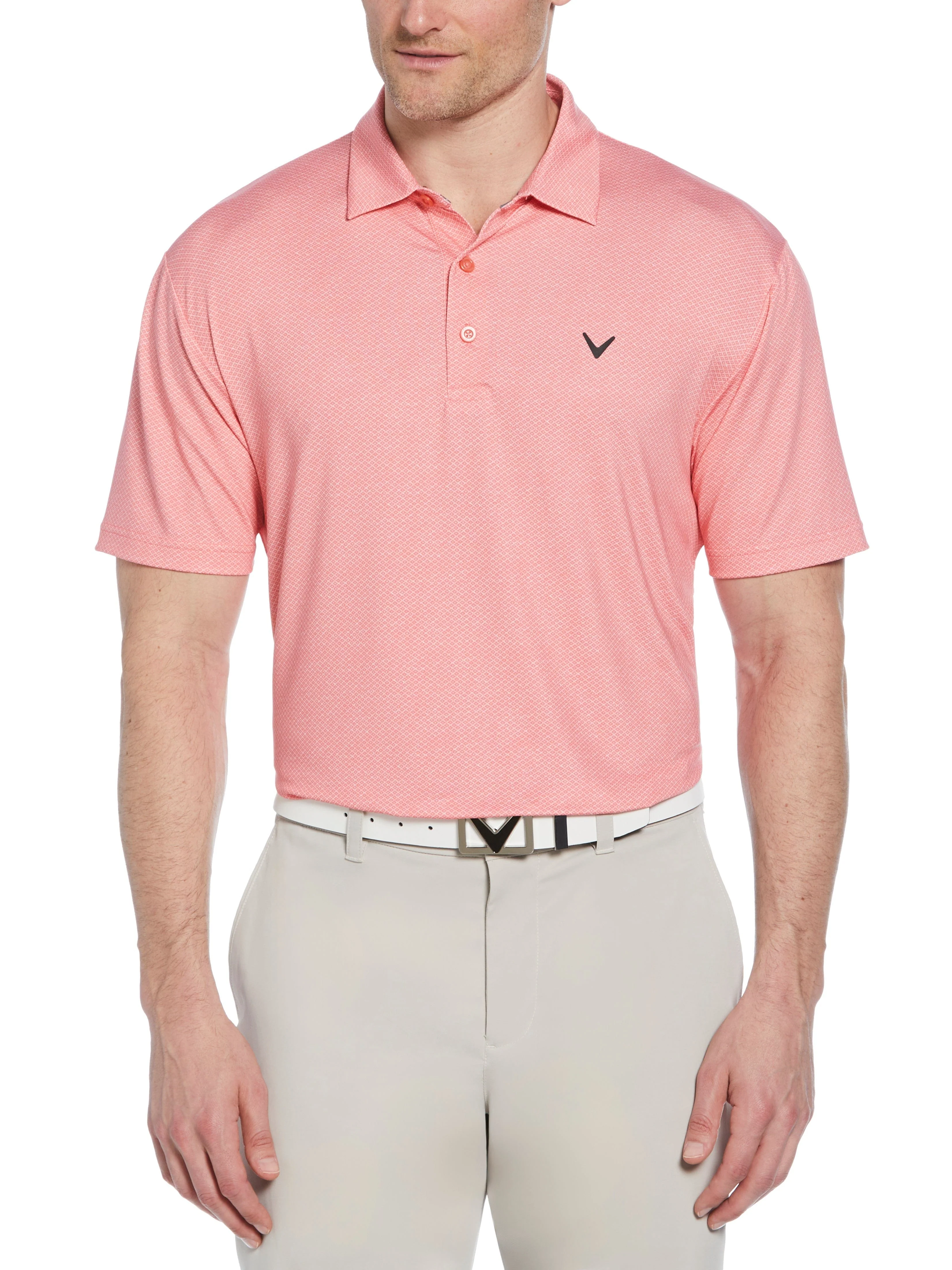Mens Heather Geo Print Golf Polo