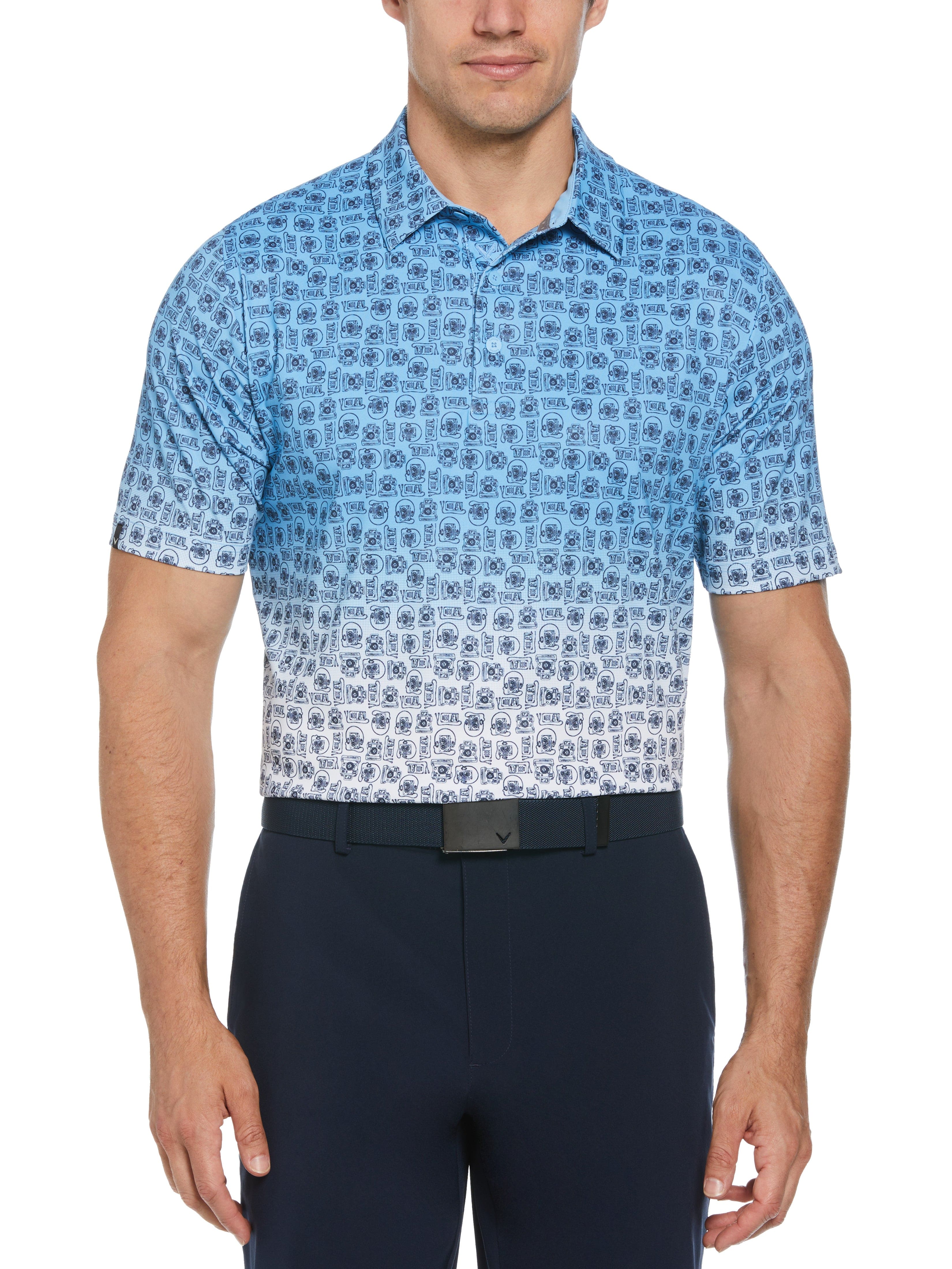 Mens Retro Tech Ombre Print Golf Polo