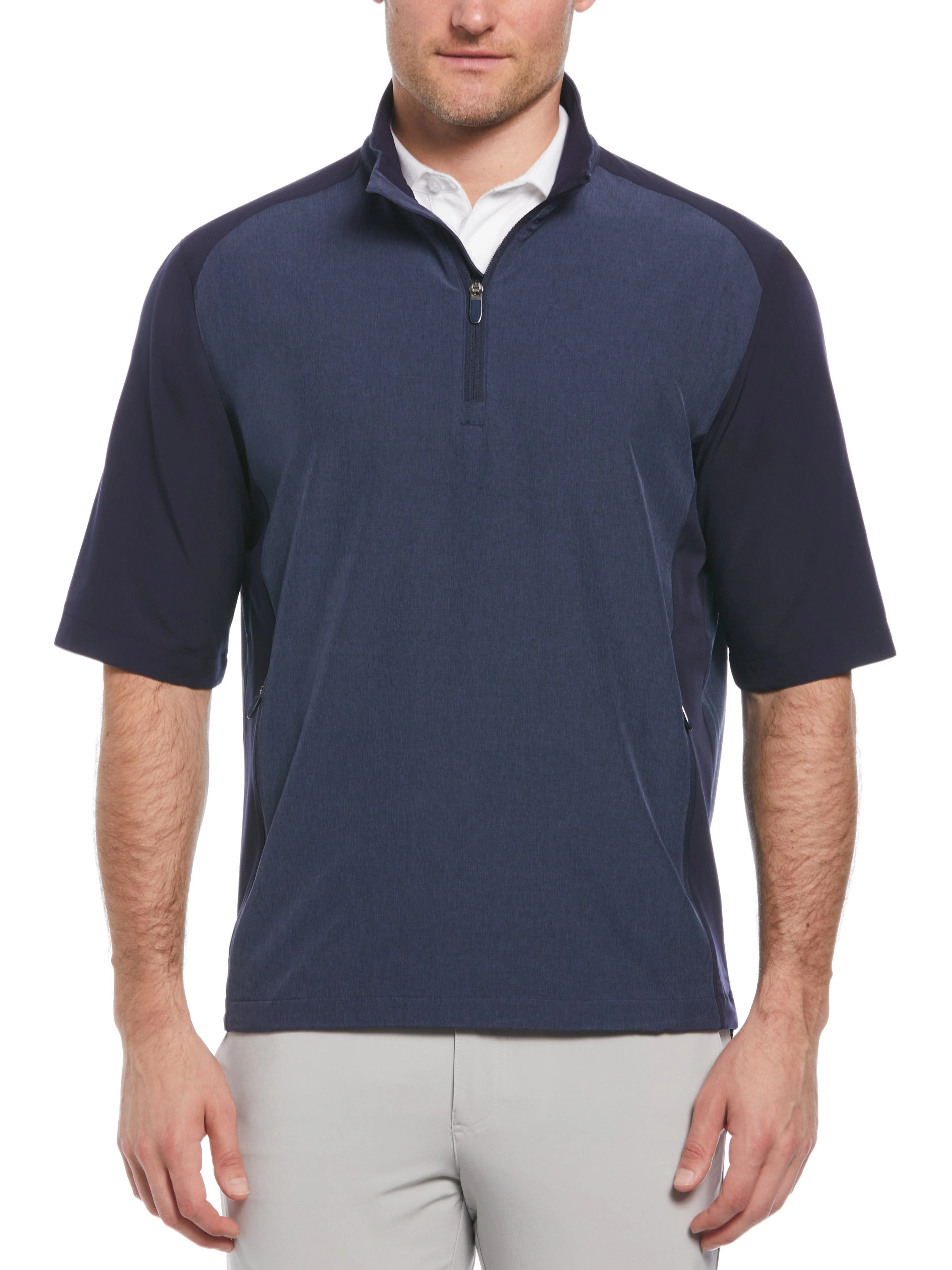 Mens Heather Blocked Half Zip Golf Pullover