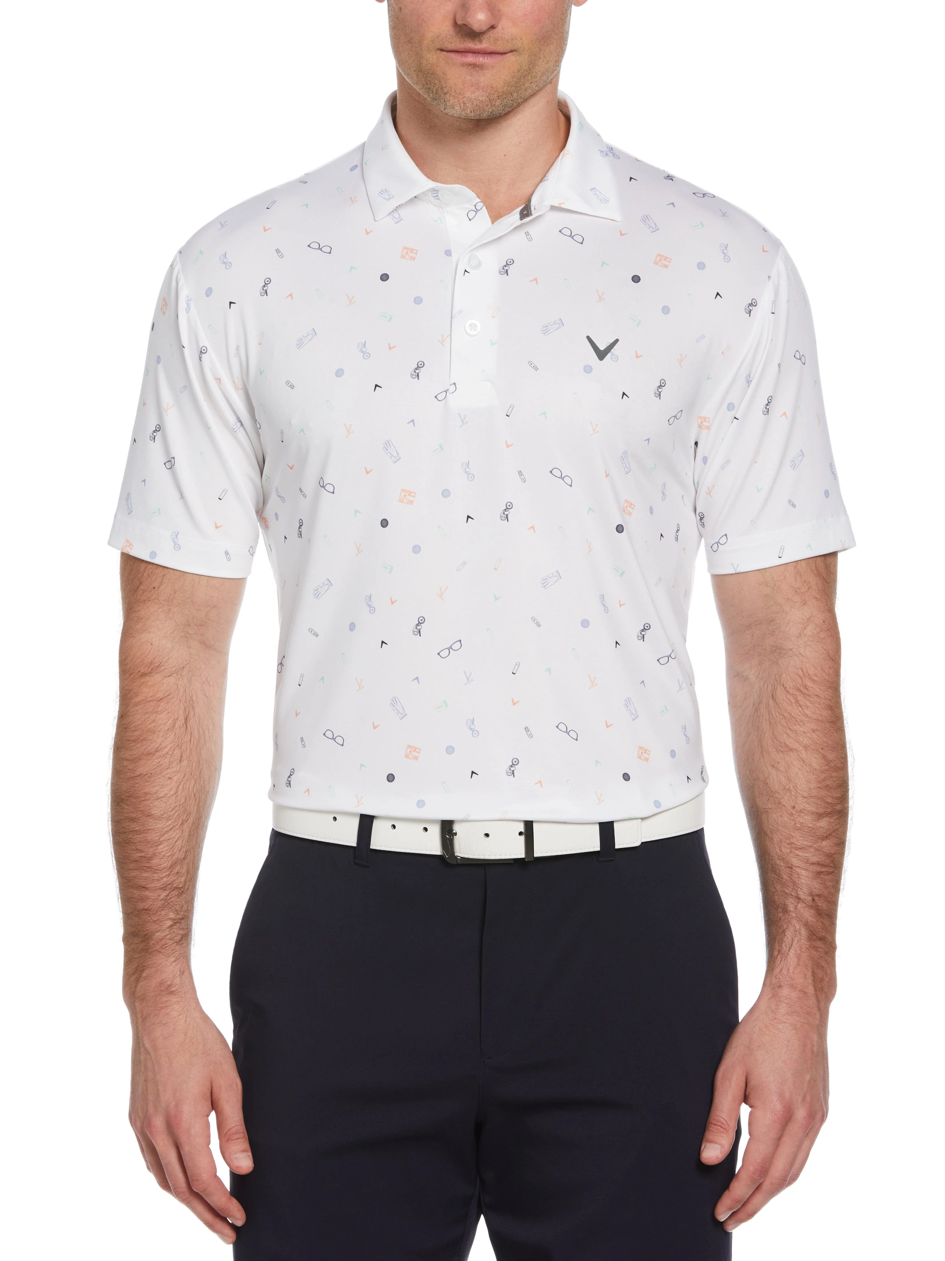 Mens Golf Bag Essentials Print Golf Polo
