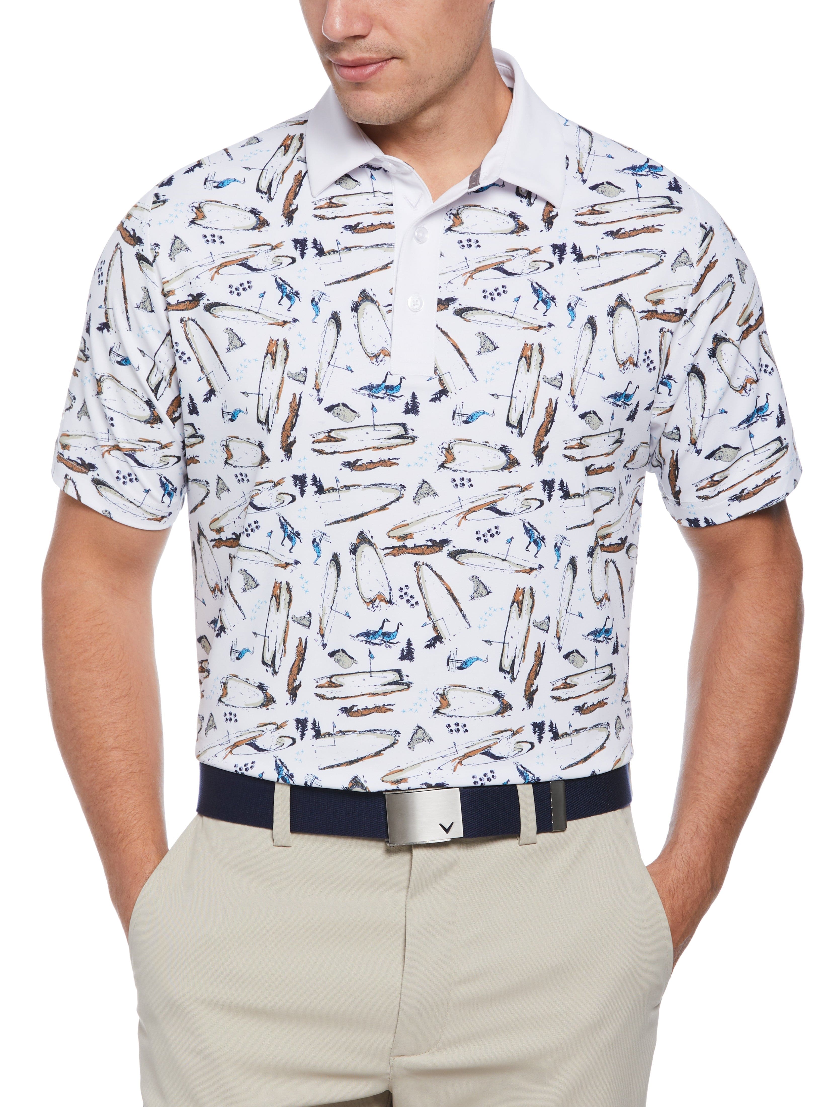 Mens Golf Course Critter Print Golf Polo