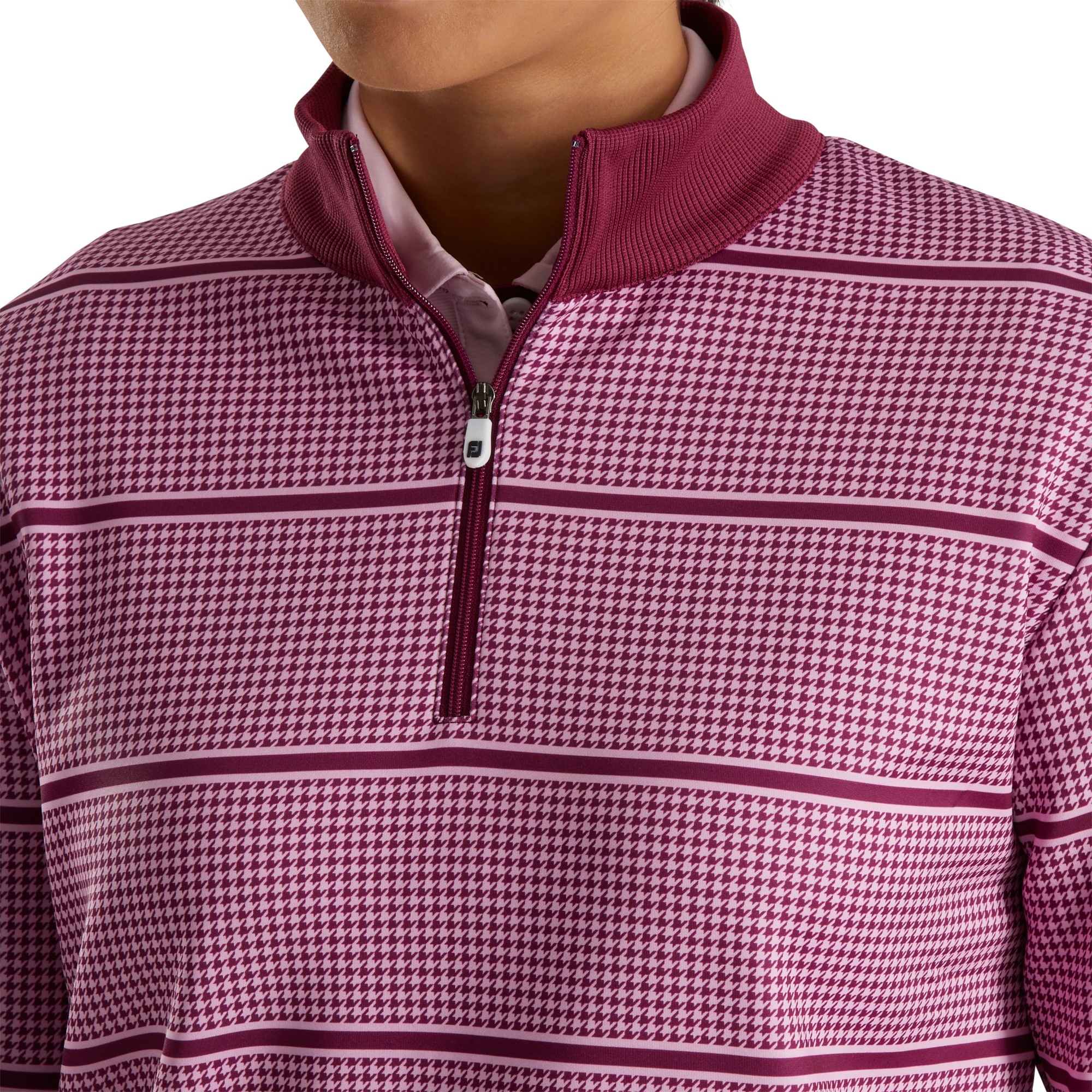 Half-Zip Houndstooth Print Mid-Layer-Previous Season Style Women