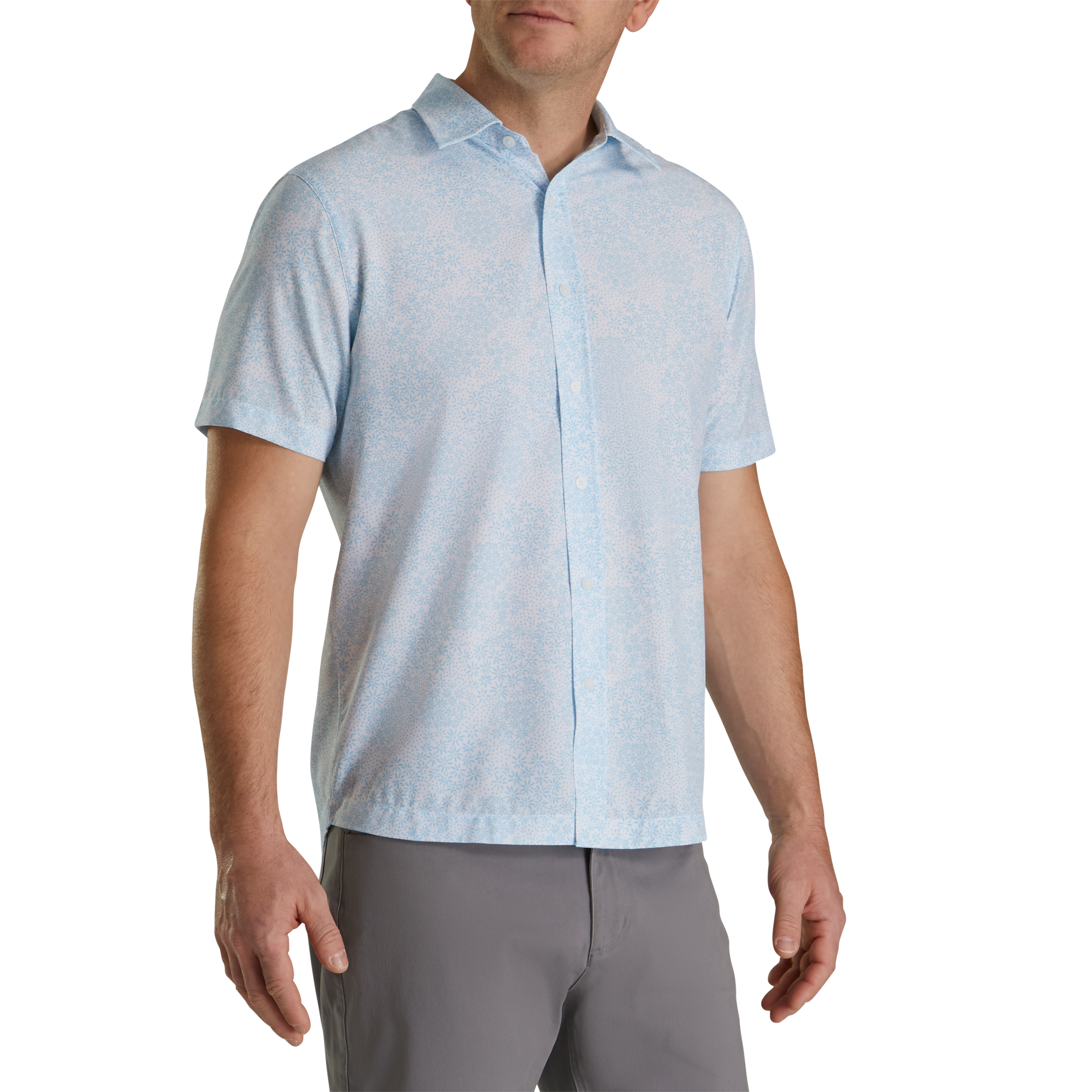 Micro-Floral Short Sleeve Performance Woven-Previous Season Style