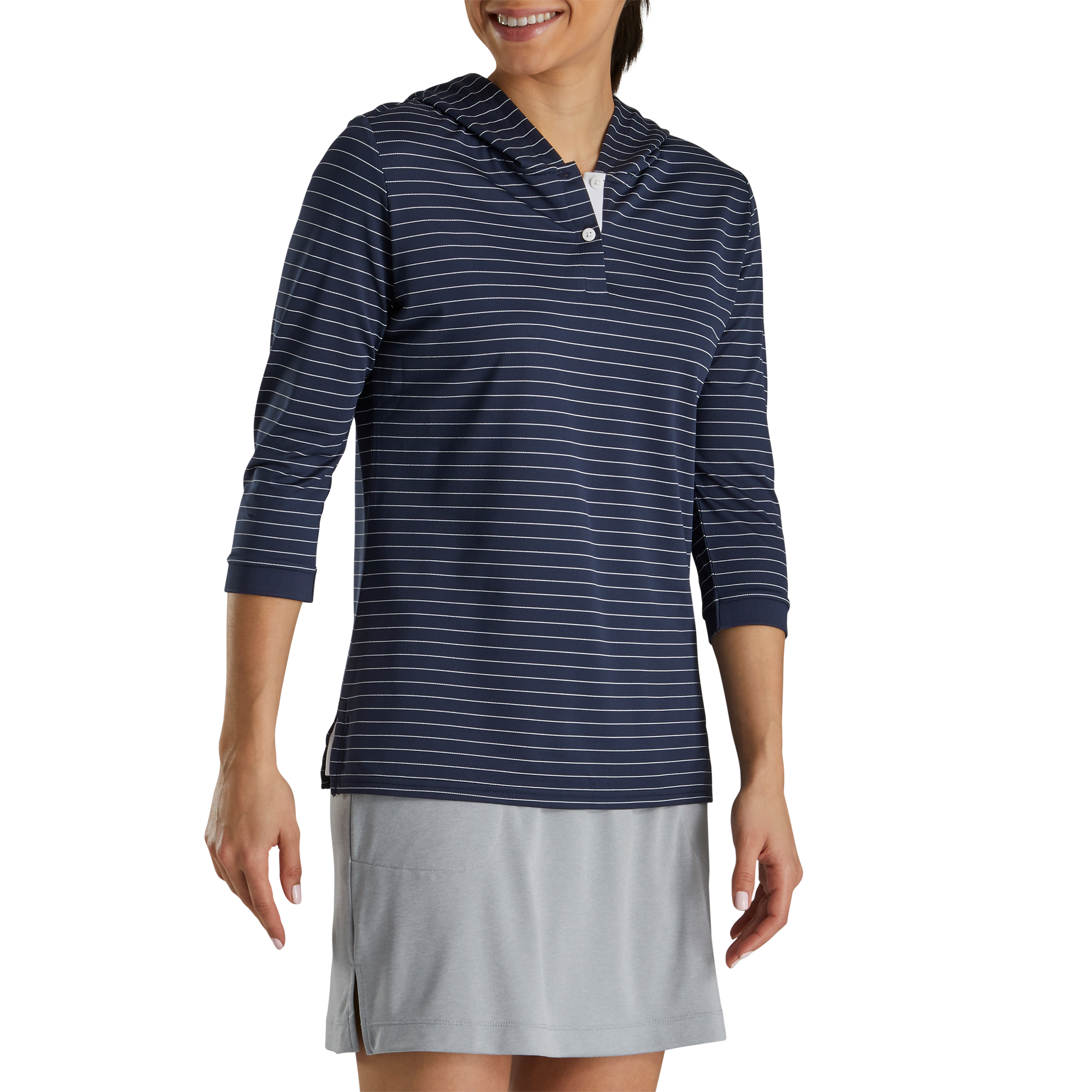 3/4 Sleeve Pinstripe Hoodie Women-Previous Season Style