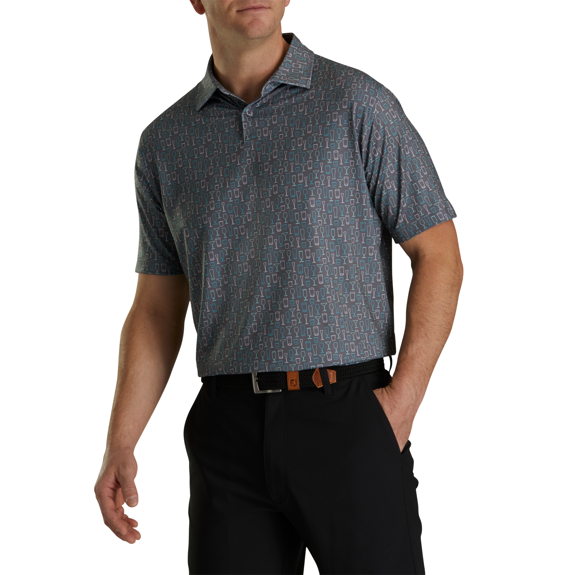 Athletic Fit Lisle Glass Print Self Collar-Previous Season Style