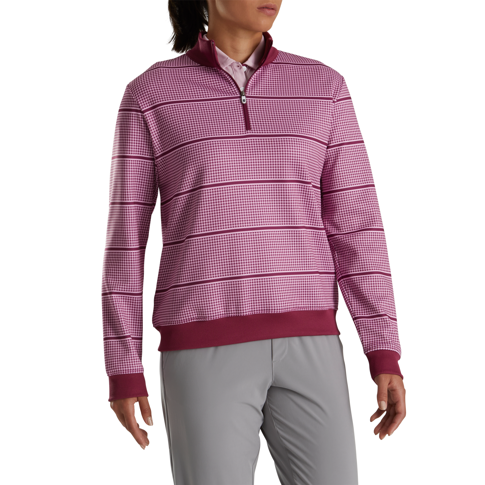 Half-Zip Houndstooth Print Mid-Layer-Previous Season Style Women