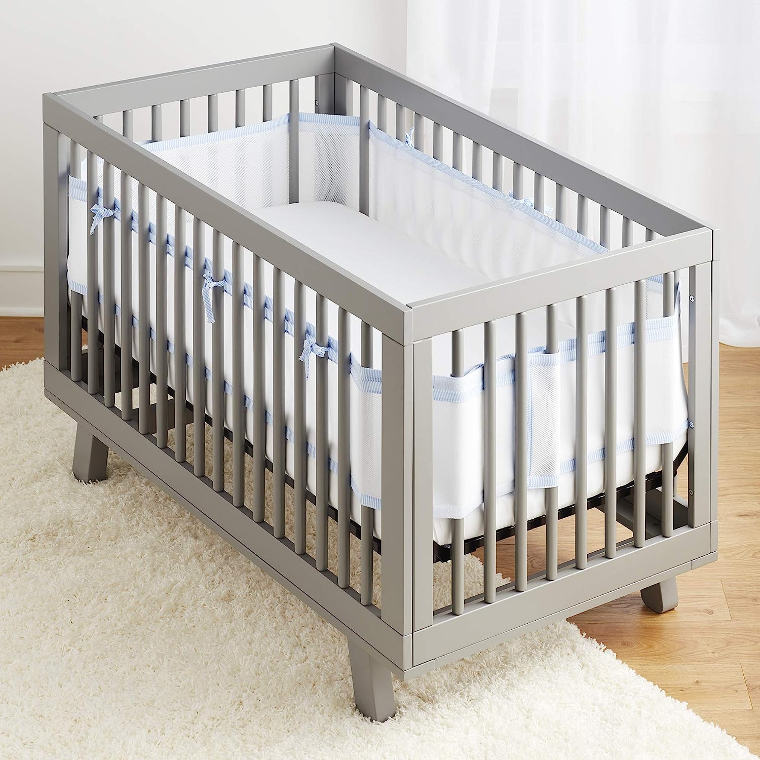 BreathableBaby Breathable Mesh Crib Liner C Classic Collection C White C Fits Full-Size Four-Sided Slatted and Solid Back Cribs C Anti-Bumper