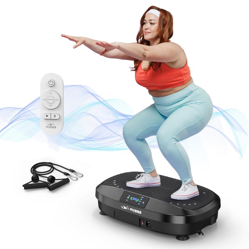FLYBIRD Vibration Plate Exercise Machine with 330LBS Loading Capacity, Lymphatic Drainage Machine, Whole Body Workout Vibration Platform w/ 2 Resistance Bands for Fitness