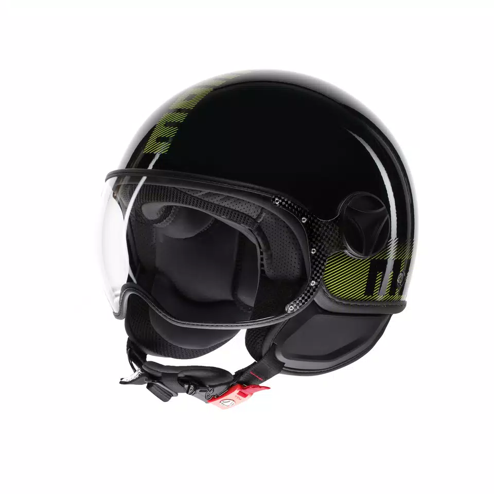 MOMODESIGN FGTR CLASSIC STRIPES BLACK / YELLOW FLUO - JET HELMET WITH VISOR E2206 - DAINESE