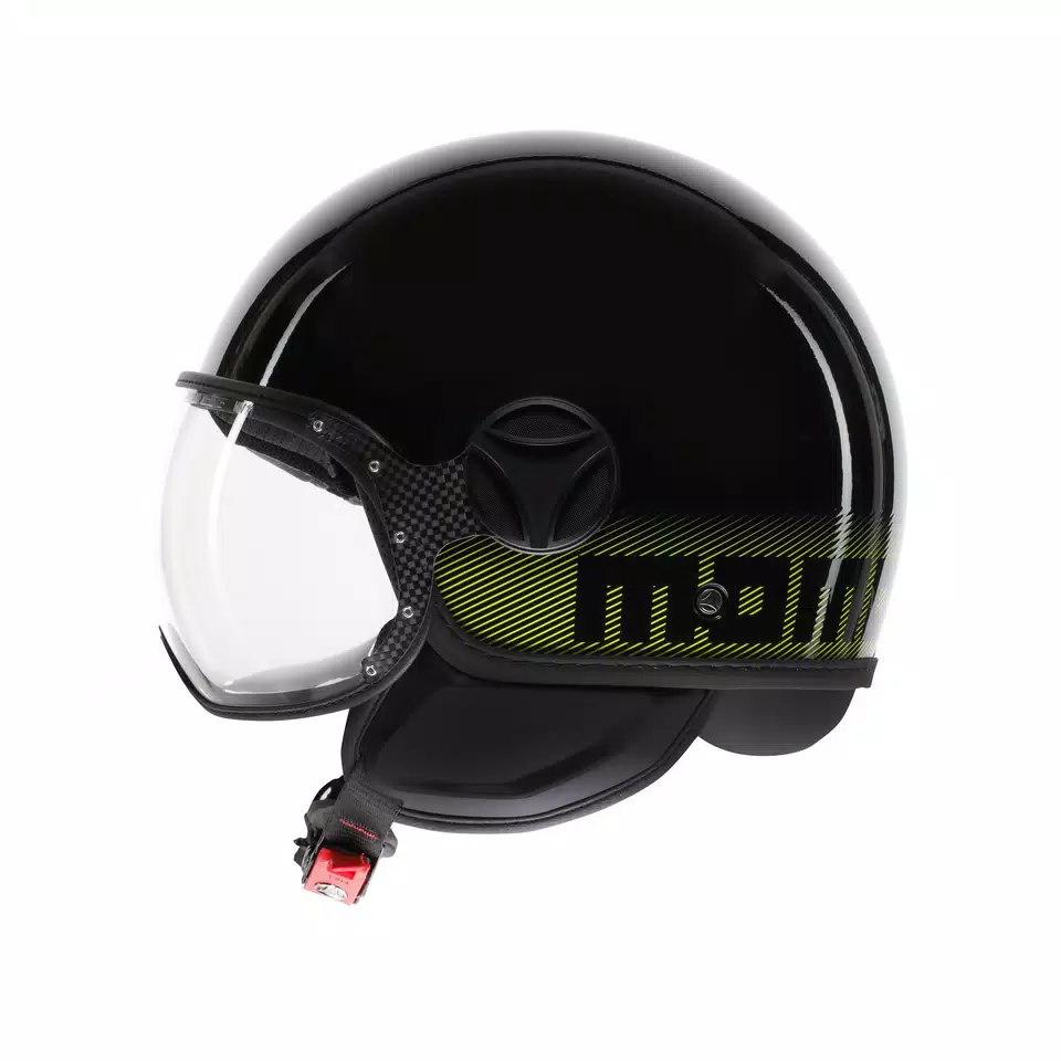 MOMODESIGN FGTR CLASSIC STRIPES BLACK / YELLOW FLUO - JET HELMET WITH VISOR E2206 - DAINESE