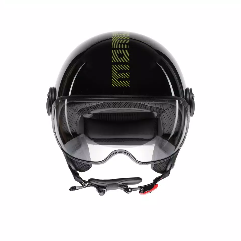 MOMODESIGN FGTR CLASSIC STRIPES BLACK / YELLOW FLUO - JET HELMET WITH VISOR E2206 - DAINESE