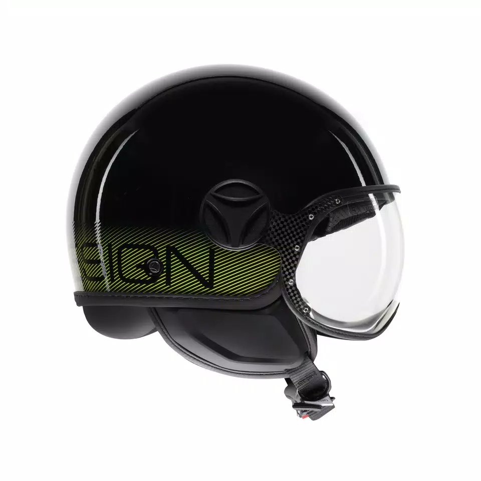 MOMODESIGN FGTR CLASSIC STRIPES BLACK / YELLOW FLUO - JET HELMET WITH VISOR E2206 - DAINESE