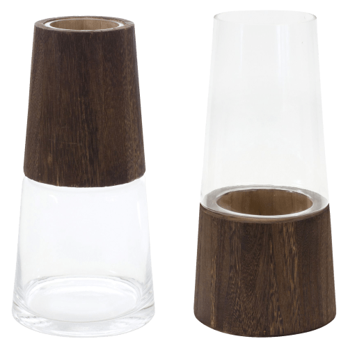 Melrose International Tapered Glass Vase with Wood Accent