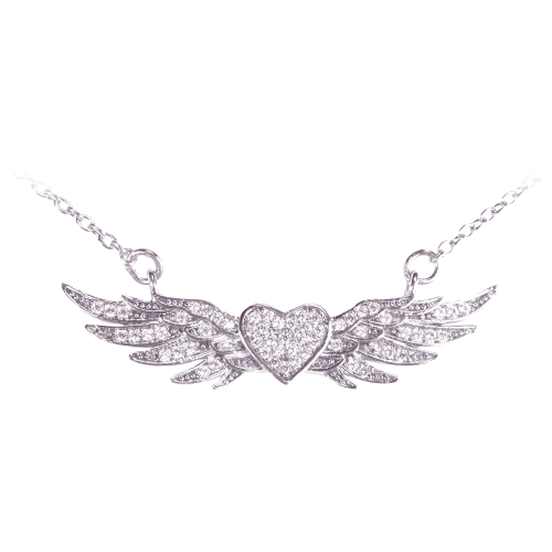 Amanda Blu Heart with Wings Cubic Zirconia Necklace