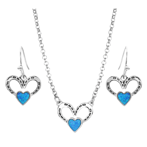 Montana Silversmiths Horseshoes on My Heart Opal Jewelry Set