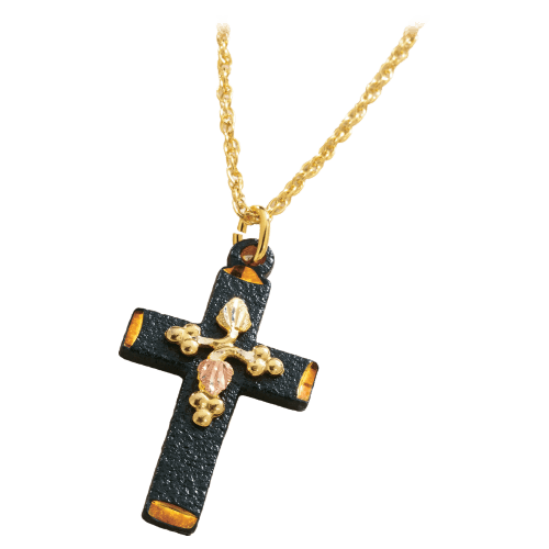 Landstrom's Black Powder-Coat 10K Gold Cross Necklace