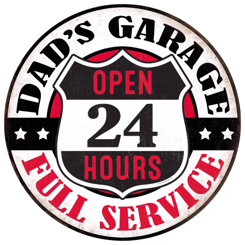 Open Road Brands Dad's Garage Round Metal Sign