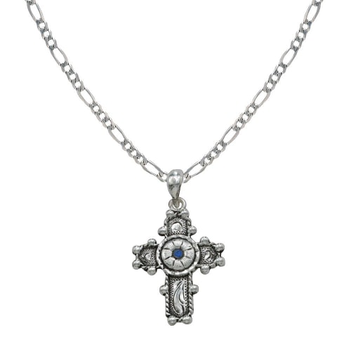 Montana Silversmiths Beaded Cross with Blue Flower Necklace