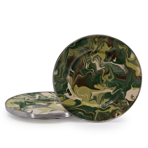 Golden Rabbit Camouflage Enamelware Sandwich Plates 4-Pack