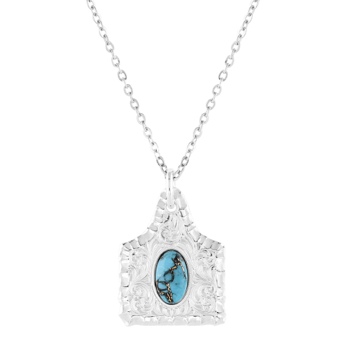Montana Silversmiths Chiseled Cow Tag Turquoise Necklace