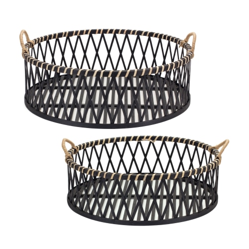 Melrose International Round Bamboo and Rattan Trays