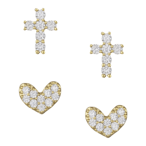 Amanda Blu Heart and Cross Duo Earrings