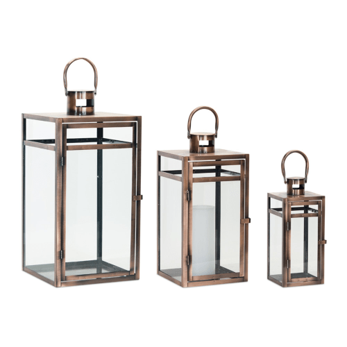 Melrose International Metal and Glass Lantern 3-Pack