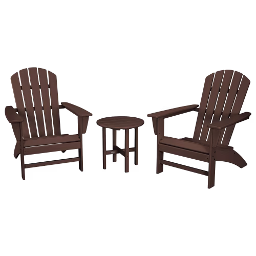 POLYWOOD Nautical 3-Piece Adirondack Set with Round Side Table