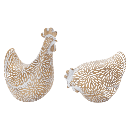 Melrose International Etched Chicken Figurines Set of 2