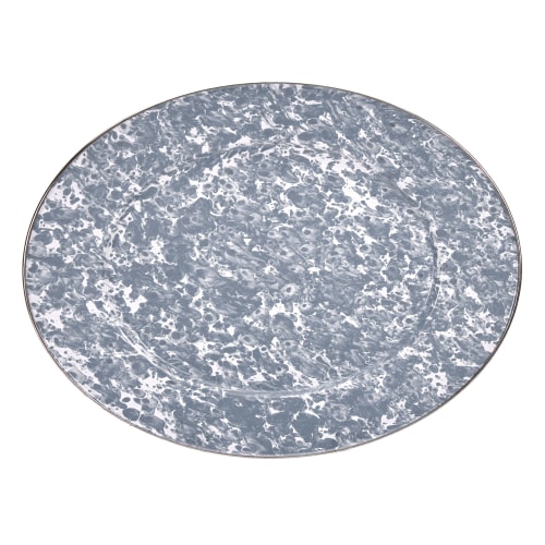 Golden Rabbit Grey Swirl Enamelware Collection Oval Platter