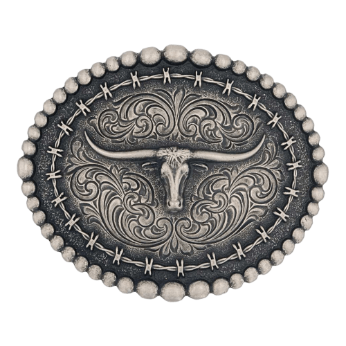 Montana Silversmiths Rustic Barbed Wire Longhorn Belt Buckle
