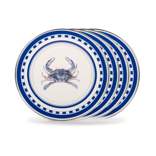 Golden Rabbit Enamelware Blue Crab 4-Piece Sandwich Plate Set