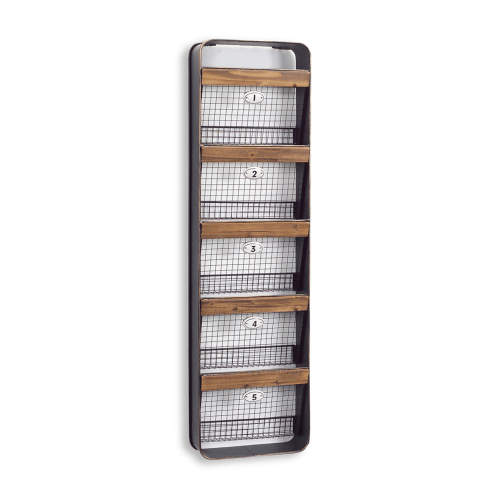 Melrose International 5-Basket Wall Organizer with Wooden Accents