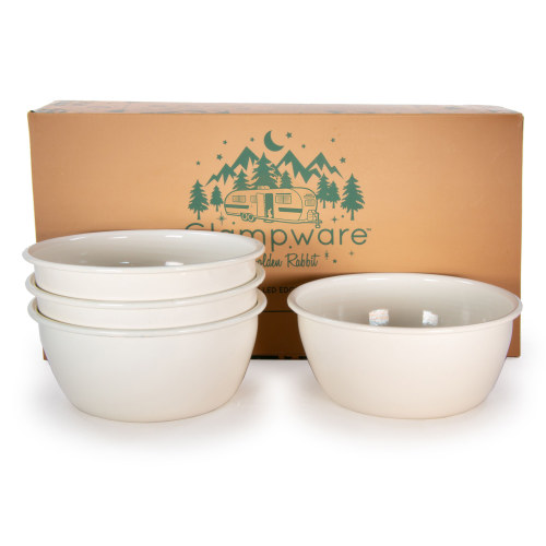 Golden Rabbit Enamelware Rolled Cream 4-Piece Bowl Set