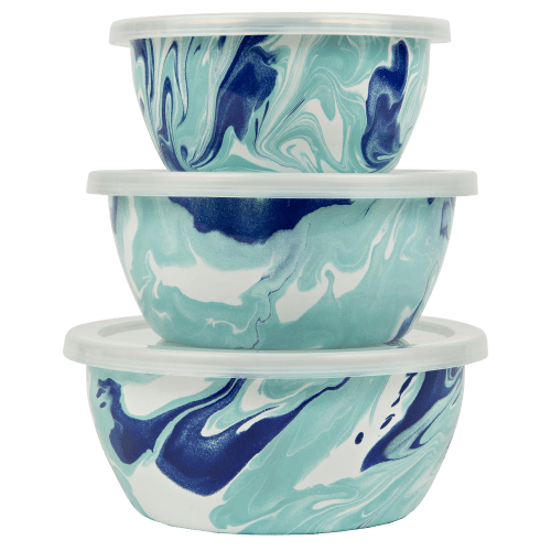 Golden Rabbit Lagoon Enamelware Nesting Bowls Set of 3