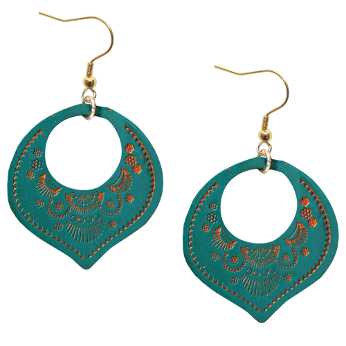 Amanda Blu Dark Teal Stamped Leather Earrings
