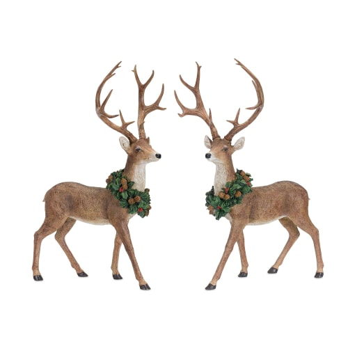 Melrose International Deer with Wreath Figurine 2-Piece Set