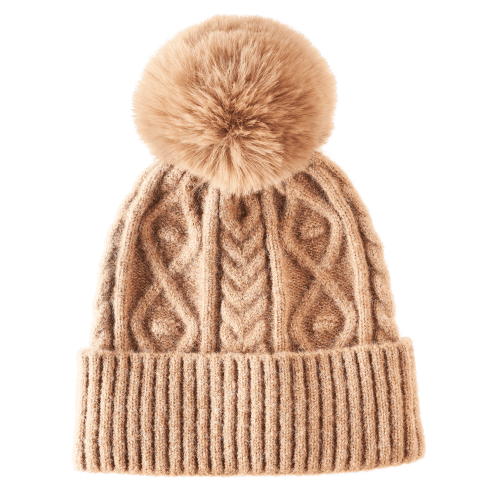 Natural Reflections Cable Knit Pom Beanie for Ladies