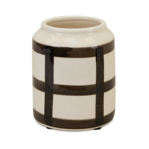 Melrose International Cream Vase with Black Accents