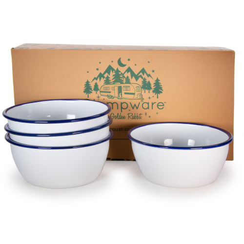 Golden Rabbit Enamelware Rolled Cobalt Rim 4-Piece Bowl Set