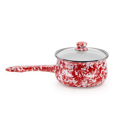 Golden Rabbit Red Swirl Enamelware Collection Sauce Pan
