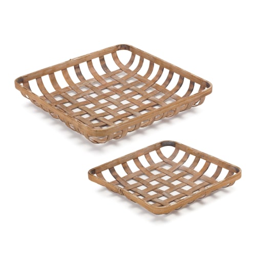 Melrose International Woven Bamboo Tray Set of 2