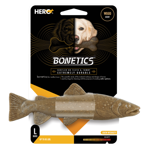 Bonetics Large Wood-Scented Trout Chew Toy for Dogs