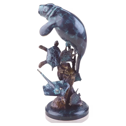 SPI Gallery Manatee and Friends Brass Sculpture on Marble Base